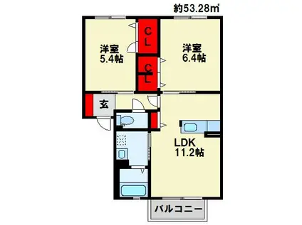 グランフィール華里 (2LDK/1階)の間取り写真