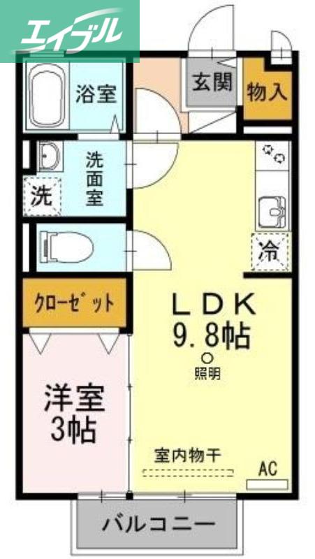 プランタン ブルックB棟(1LDK/2階)の間取り写真
