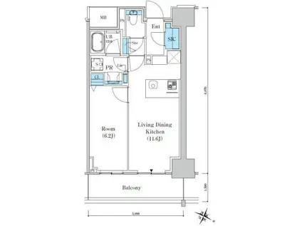 ロイヤルパークスER万代(1LDK/4階)の間取り写真