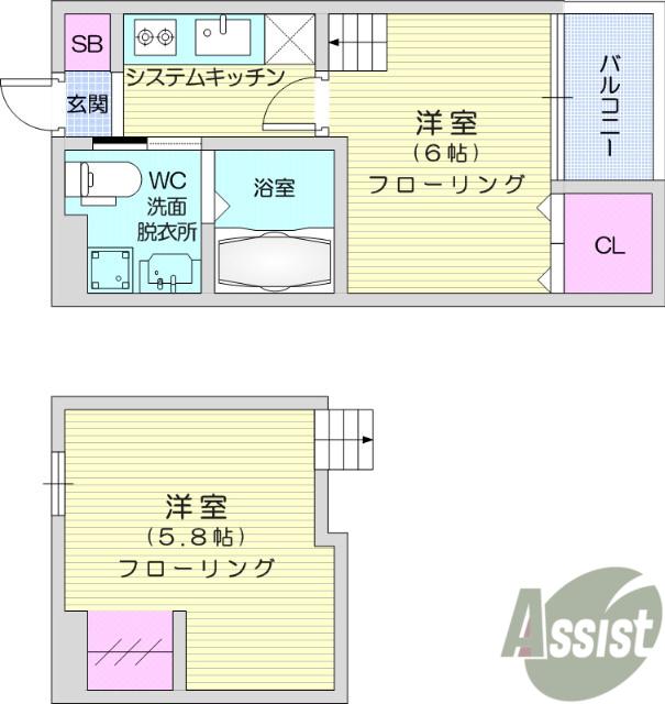 AHIMSA(1K/2階)の間取り写真