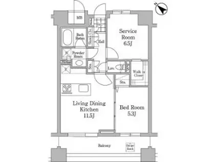 ユニコーンバリー恵比寿(2LDK/8階)の間取り写真
