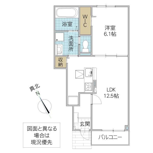 ＪＲ常磐線 荒川沖駅 徒歩42分 2階建 築1年(1LDK/1階)の間取り写真