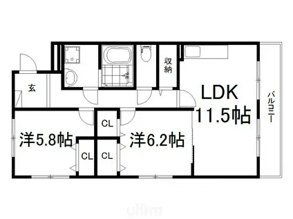 グランツTOWA(2LDK/2階)の間取り写真