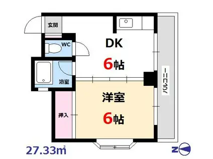 北神ビル(1DK/3階)の間取り写真