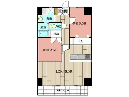 THE SQUARE・SUITE RESIDENCE(2LDK/12階)の間取り写真