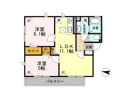 セジュール2(2LDK/1階)の間取り写真