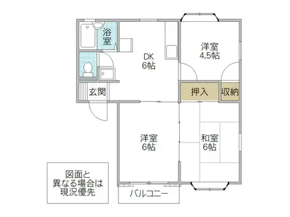 ロイヤルコート B棟(3DK/1階)の間取り写真