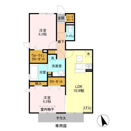 ヴェルデソーレ A(2LDK/1階)の間取り写真