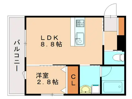 フィーリックス古賀中央(1LDK/1階)の間取り写真