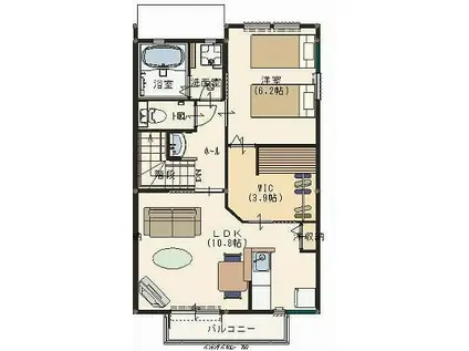 ドミールD棟(1LDK/2階)の間取り写真