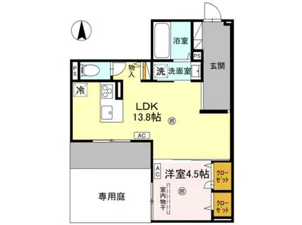 D-ROOM八尾市太子堂2丁目PJ(1LDK/1階)の間取り写真