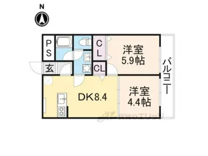 ウィンド・ヒル香里1(2DK/6階)の間取り写真