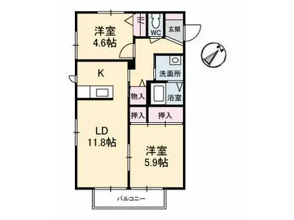 レジデンス高砂(2LDK/1階)の間取り写真