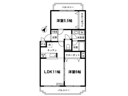 アンジェレ藤が丘(2LDK/2階)の間取り写真