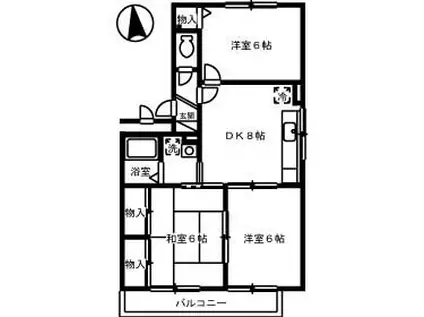 コンフォート城山(2LDK/3階)の間取り写真