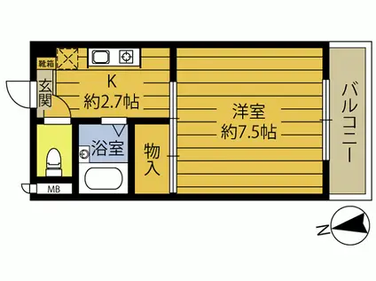 ヴィラ・アンソレイエ城原A(1K/3階)の間取り写真