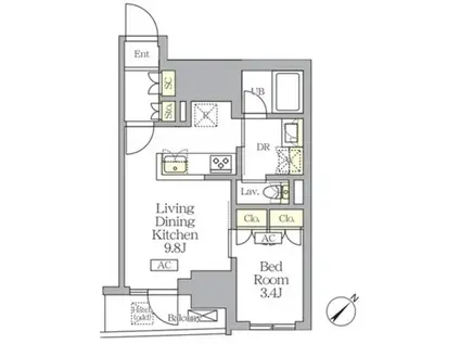 MFPRコート日本橋馬喰町(1LDK/5階)の間取り写真