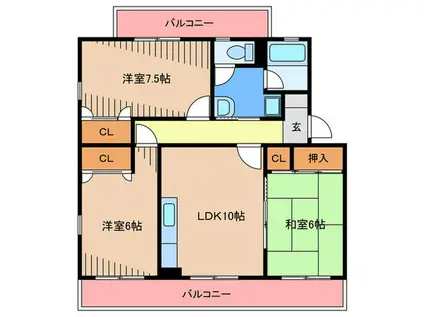 USコーポ(3DK/2階)の間取り写真