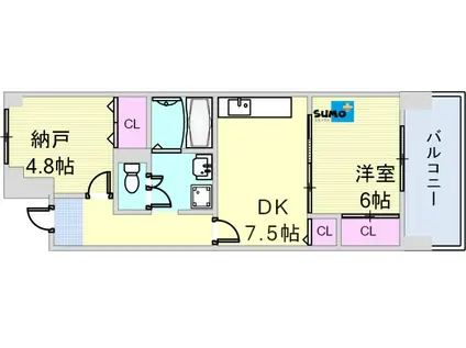 明泉寺シティコート(1SDK/1階)の間取り写真