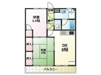 シャトレ山の手(2DK/2階)の間取り写真