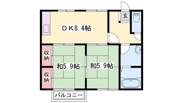 コートヴィレッジII(2DK/2階)の間取り写真