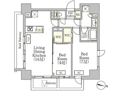 イプセ渋谷本町(2LDK/14階)の間取り写真