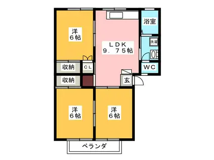 リーフハイツ御殿(3LDK/2階)の間取り写真