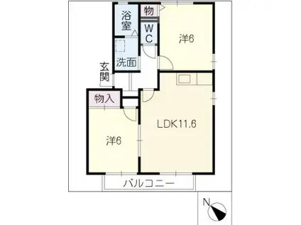 フレージュシャパA棟(2LDK/2階)の間取り写真