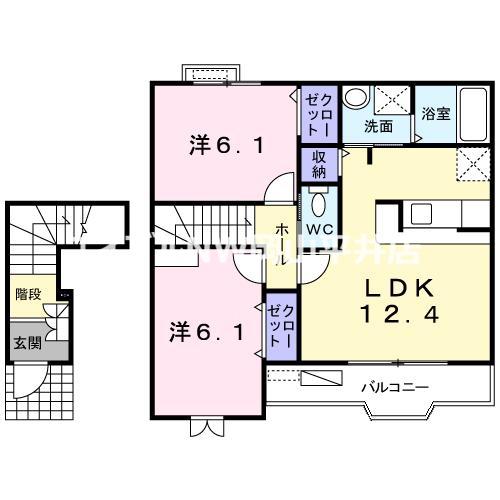 グランディールB(2LDK/2階)の間取り写真