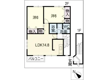 グリーンハイツ宮町A(2LDK/2階)の間取り写真
