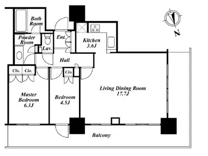 リエトコートアルクスタワー(2LDK/7階)の間取り写真