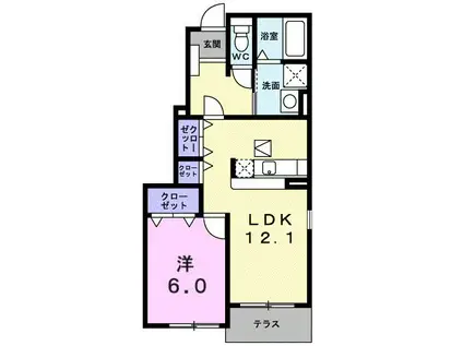 ポム・ド・テール(1LDK/1階)の間取り写真