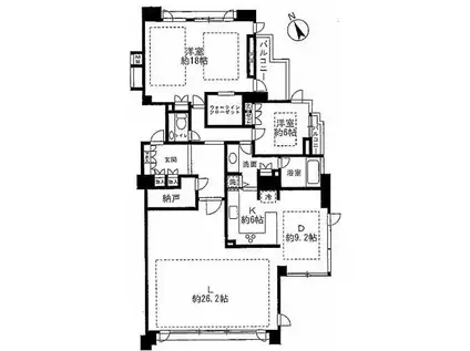 グランドヒルズ八事広路町(2LDK/5階)の間取り写真