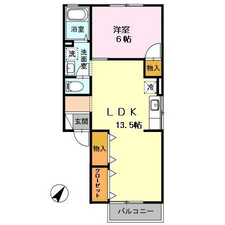 セジュール大町西(1LDK/1階)の間取り写真