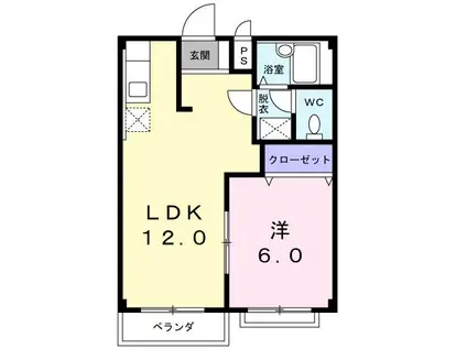 メゾンハナブサI(1LDK/2階)の間取り写真