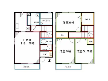 デュオC棟(3LDK/2階)の間取り写真