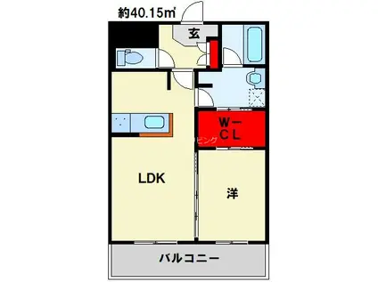 サンシャインタワー三萩野(1LDK/3階)の間取り写真