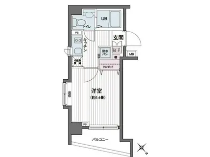 エコロジー都立大学レジデンス(1K/4階)の間取り写真