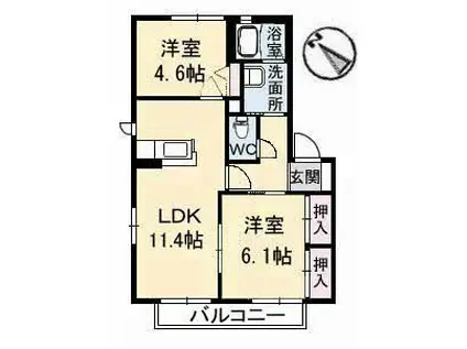 フィグタウン2I棟(2LDK/1階)の間取り写真