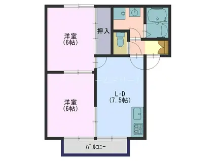 ソレアード翠香園(2DK/2階)の間取り写真