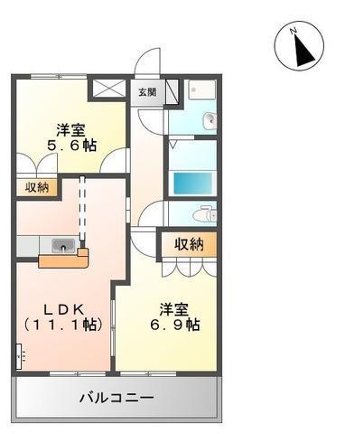 アクアサイドB(2LDK/2階)の間取り写真