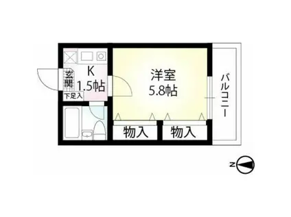 ビューテラス(1K/2階)の間取り写真