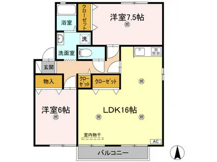 ルピナス21 B棟(2LDK/2階)の間取り写真