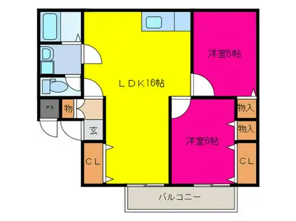 シャルム井原里A棟(2LDK/2階)の間取り写真