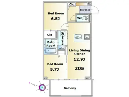 GEMテラスB (2LDK/2階)の間取り写真