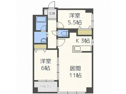 ノヴァシャトン(2LDK/6階)の間取り写真