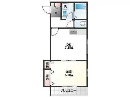 カーサジラソーレ(1DK/2階)の間取り写真