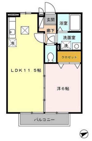 サニーコート杉本C棟(1LDK/1階)の間取り写真