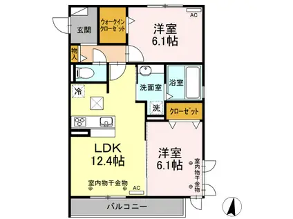 クレシア彩乃(2LDK/1階)の間取り写真