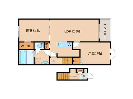 セレノ生駒II(2LDK/2階)の間取り写真